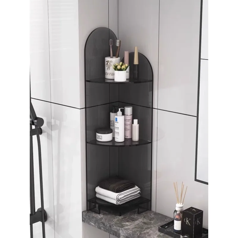 Acrylic floor-to-ceiling bathroom corner cabinet shelves, light luxury tripod shelves, kitchen corner shelves