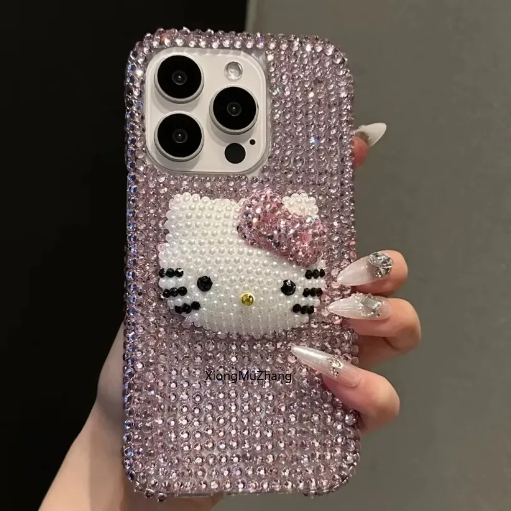 

Sanrio Hello Kitty Cartoon Custom Phone Case Suitable for IPhone 15 14 13 16 ProMax Flash Diamond All Inclusive Transparent Case