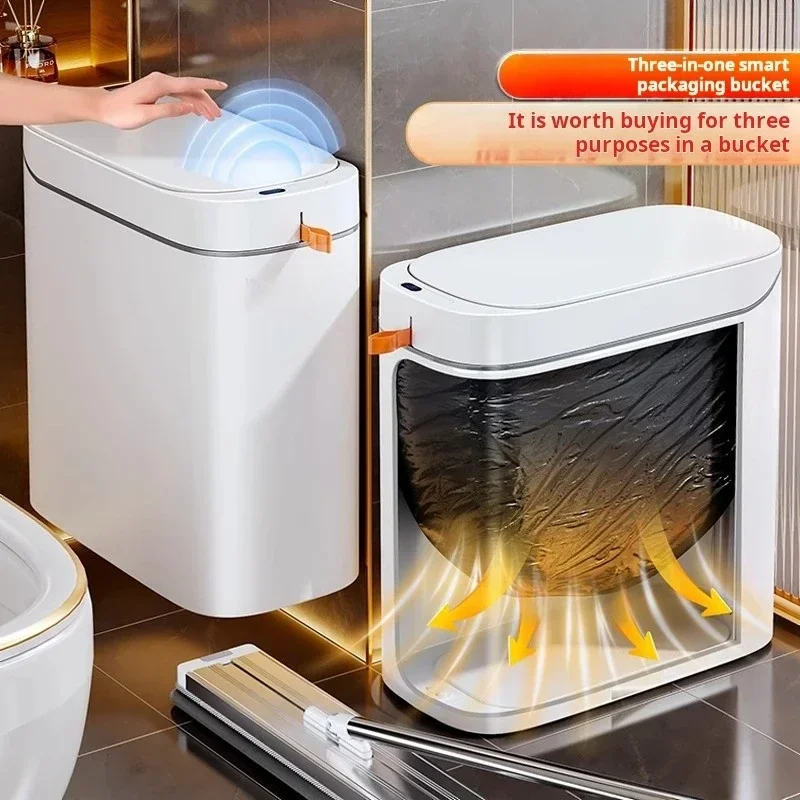Smart Motion Sensor Trash Can, Rechargeable Bin with Auto Garbage Bag Adsorption for Kitchen Bathroom Living Room