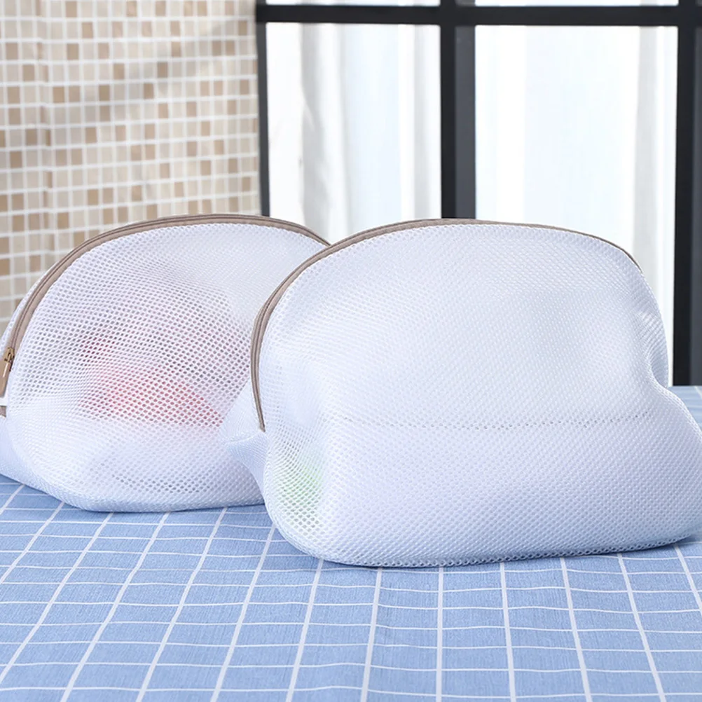 

2 pcs Mesh Laundry Bags Washing Machine Pouches For Clothes Bras Shoes Storage Travel Organizer White Portable Strong Elastic