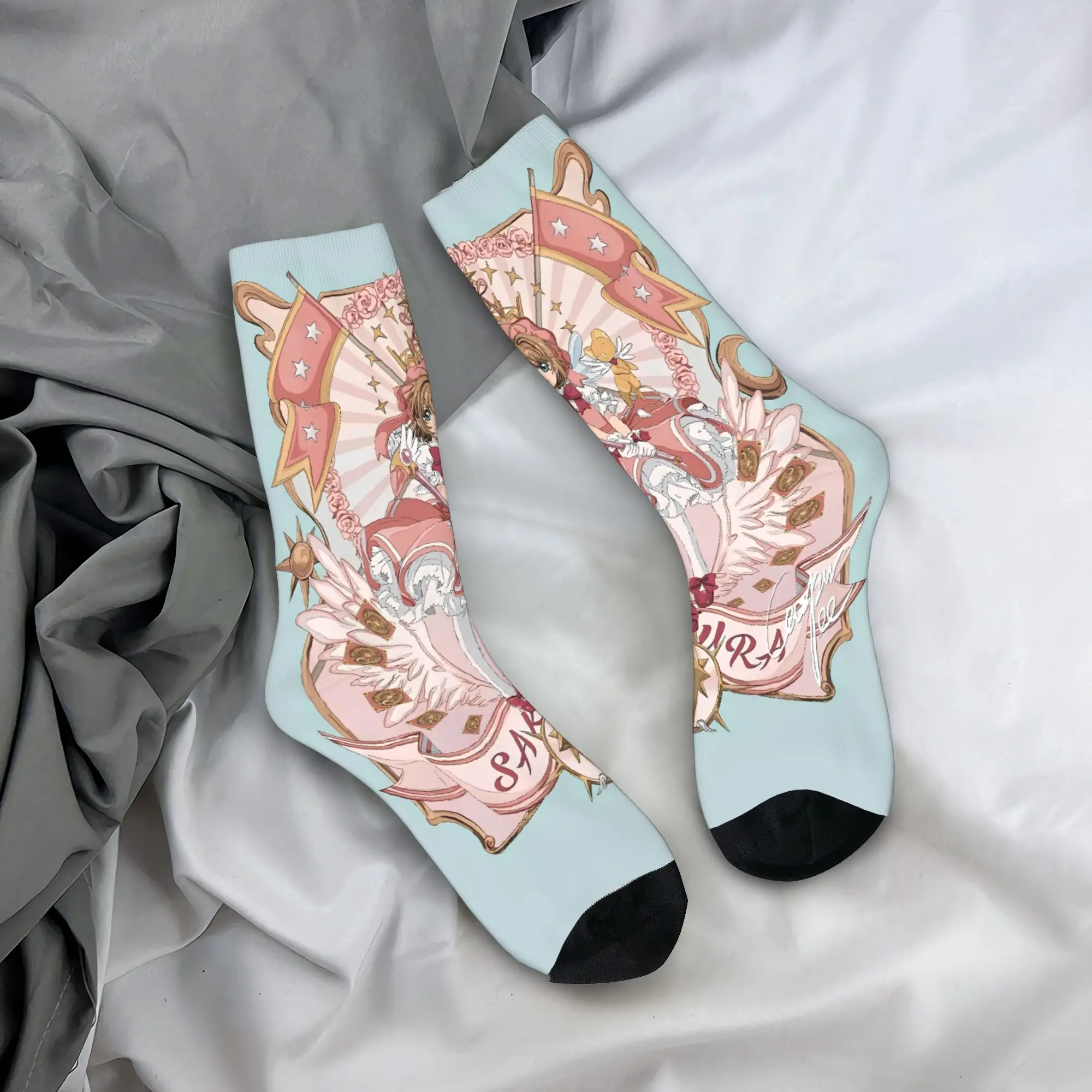 Medias de Anime Sakura Cardcaptor, calcetines coreanos transpirables para hombres y mujeres, calcetines con patrón antideslizante para exteriores de otoño, regalo