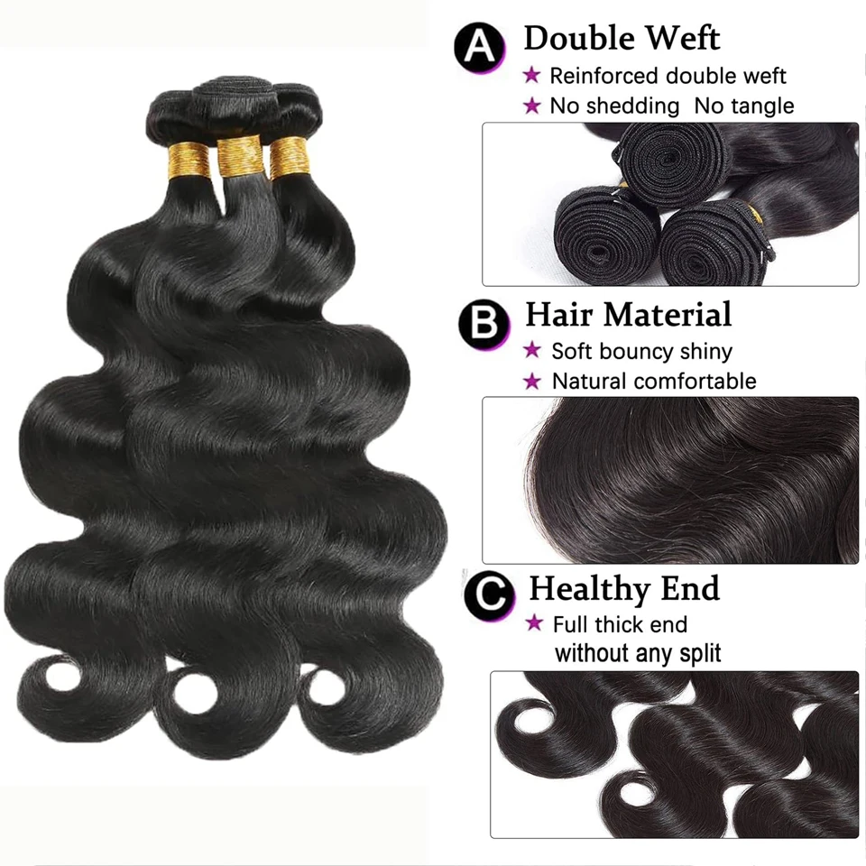 30 Inch Human Hair Body Wave Bundles Brazilian Raw Hair Weave 2/3/4 Bundles Human Hair 26 28 30 Inch Body Wave Hair Extensions - view 2