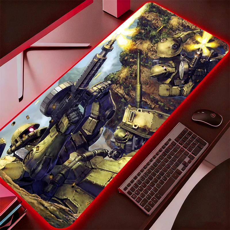 

Mobile Suit Gundam RGB Mouse Pad Gamer PC Computer Large Backlight Desk Mat Keyboard Anime Gaming Accessories LED Mousepad