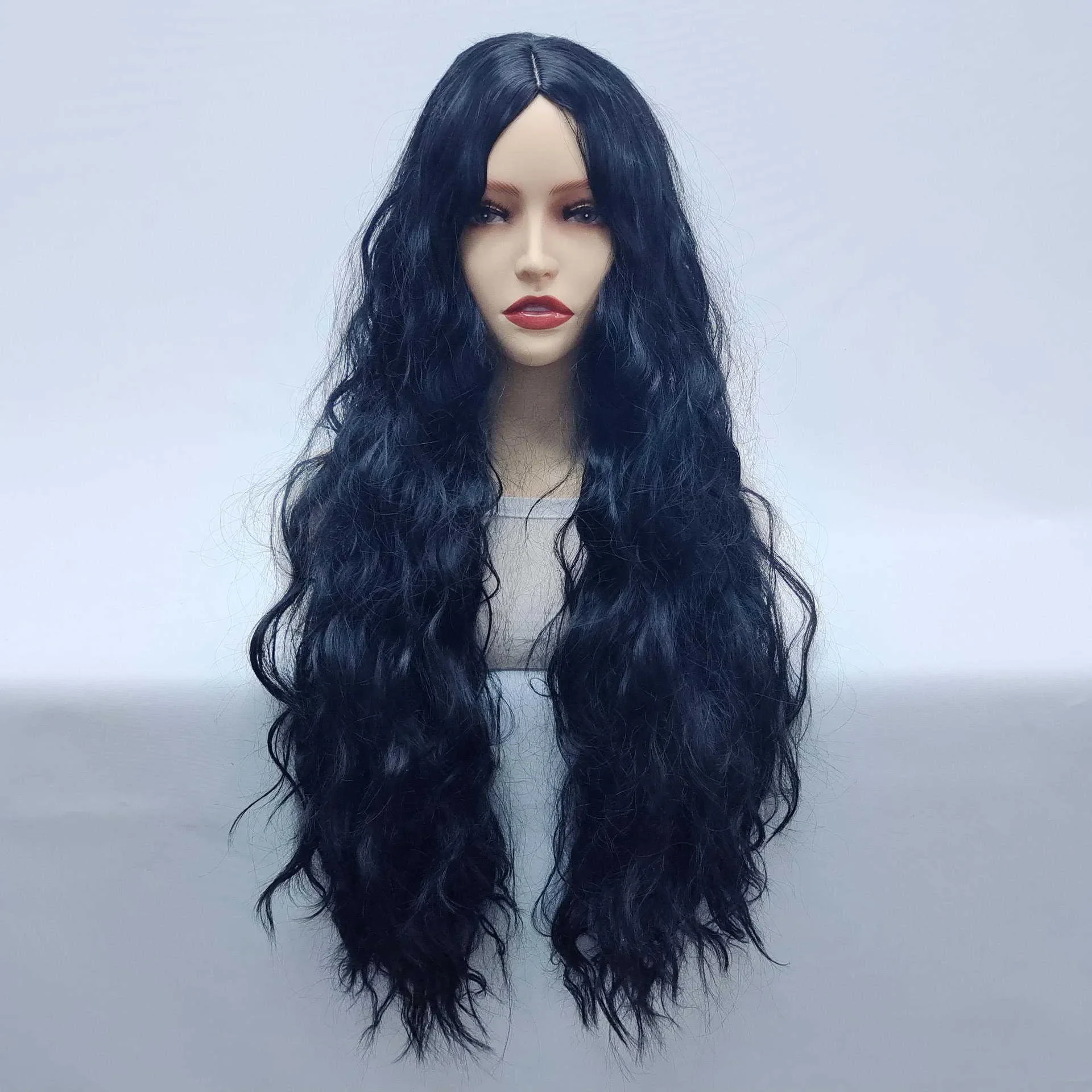 New style for girls black long hair head cover corn perm long curly hair natural Korean version wig cover