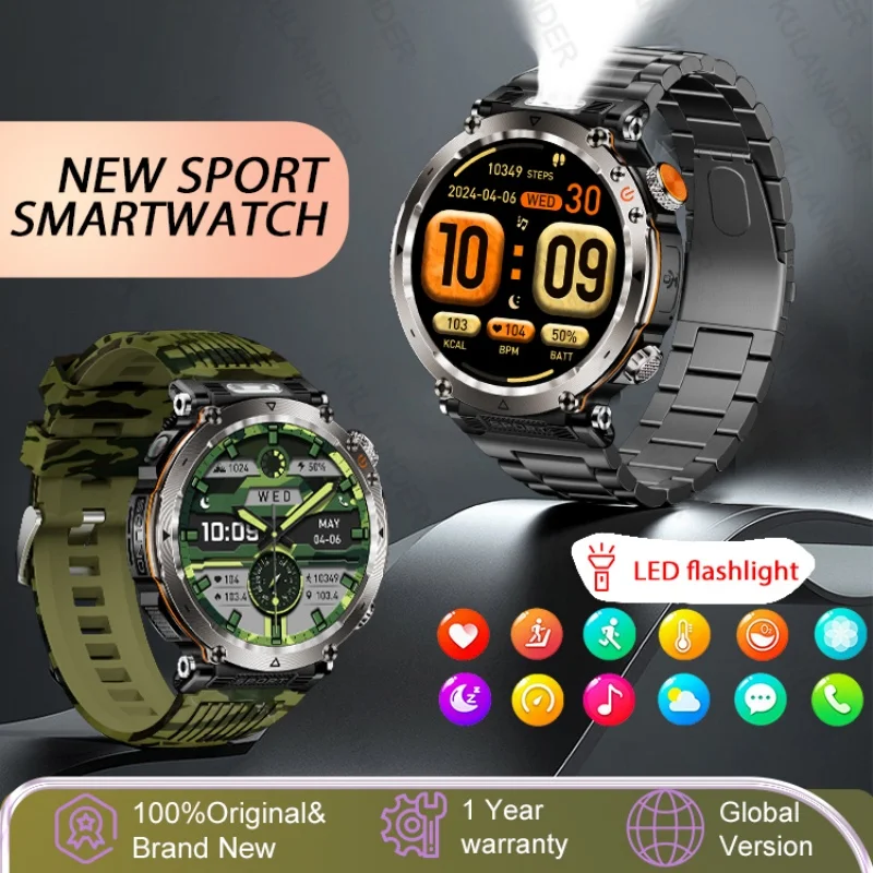 Nuovo Smartwatch militare da uomo Bluetooth chiamata Sport all'aria aperta Fitness Track 600Mah LED luce Smartwatch per Huawei Xiaomi