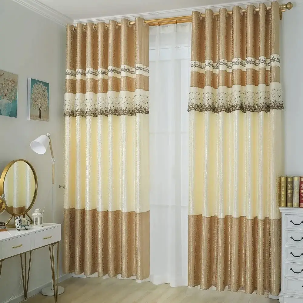 

1 Panel 140cm Width Pastoral Curtain with Lace for Living Room and Bedroom Embroidered Curtain