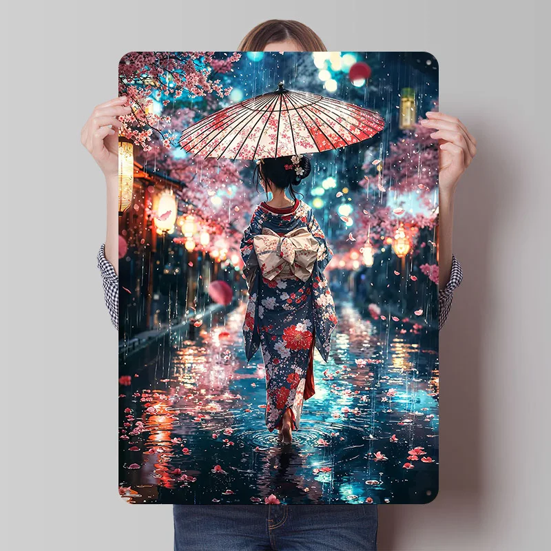 من خلال المطر، ملصق معدني لتزيين الغرفة، علامات قصدير معدنية قابلة للتخصيص لتزيين جدران الفن القديم #1