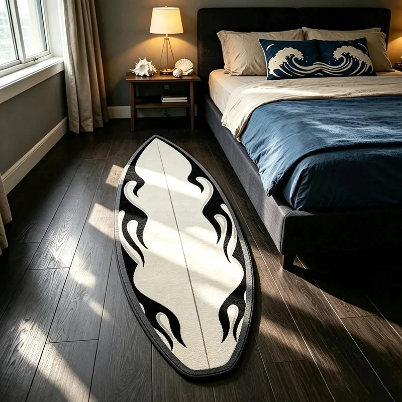 VIKAMA Creative Surfboard Rug Irregular Flame Pattern Non Slip Soft Floor Carpet for Bedroom Entryway Home Decoration