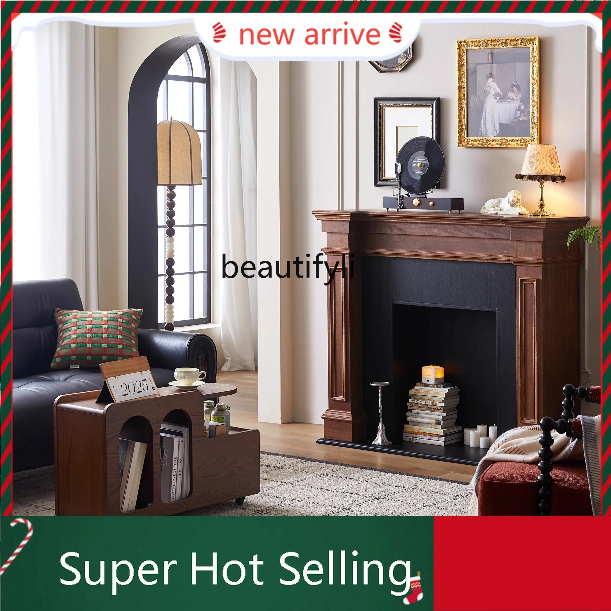 S132  French retro solid wood decoration living room flame fireplace rack medieval furniture simulation fire mystery cabinet