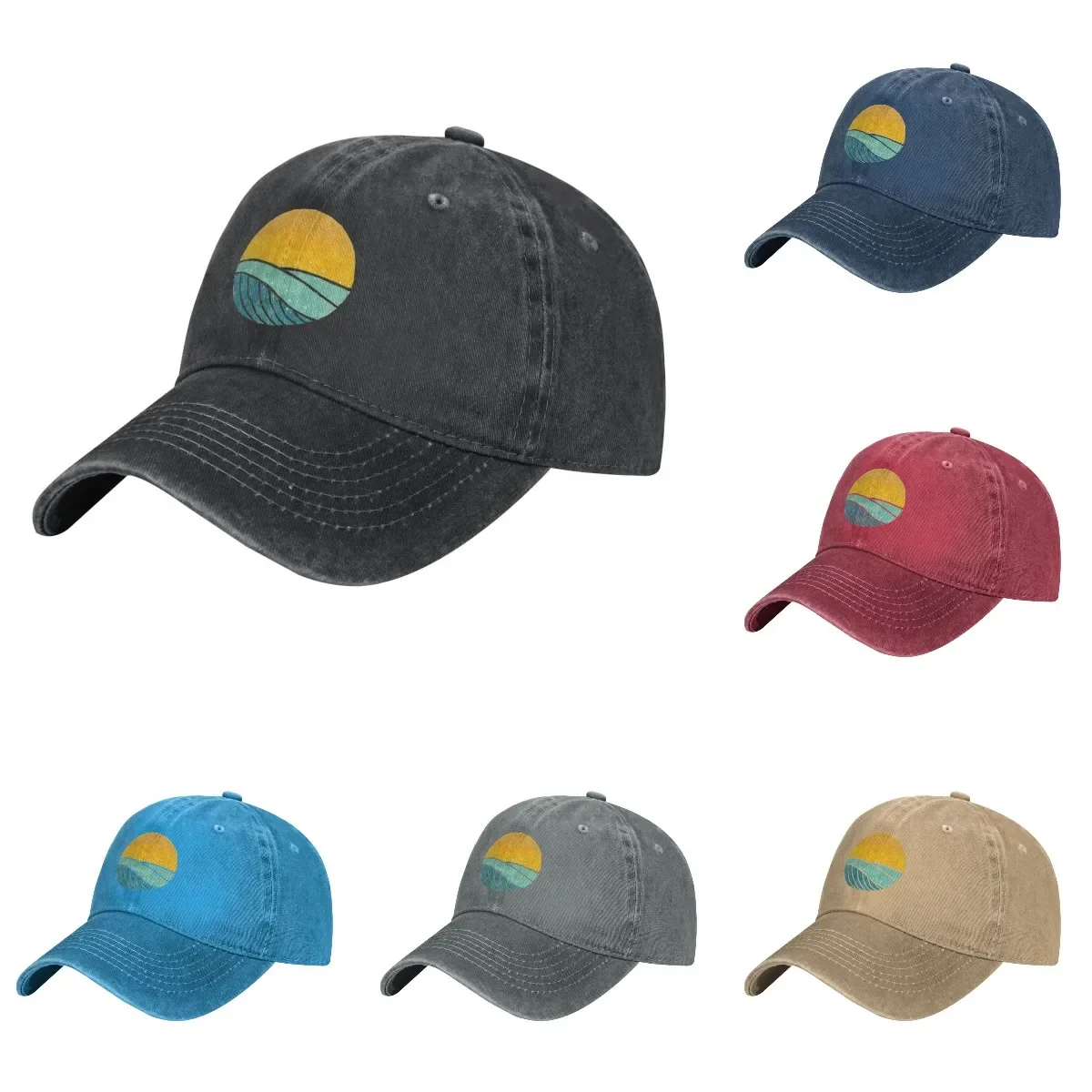 Sea Wave On Tides Printed Trucker Hat Men Women Vintage Washed Distressed Baseball Caps Four Seasons Twill Adjustable Dad Hats