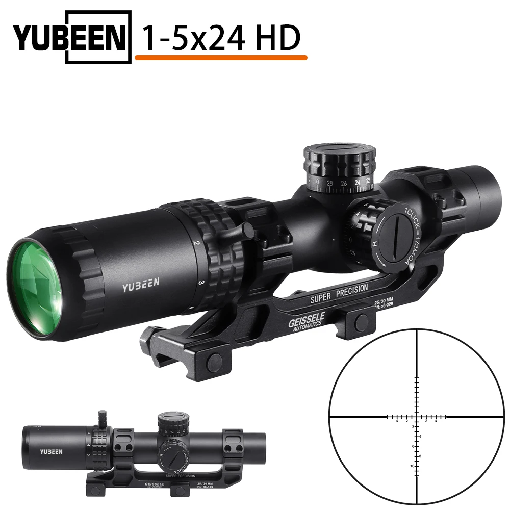 Yubeen 1-5x24 Scope Jacht Tactical Optical Rifle Scope Cross Torentje Lock Scope Range Airsoft Spiegel Sniper Airsoft Air AR15