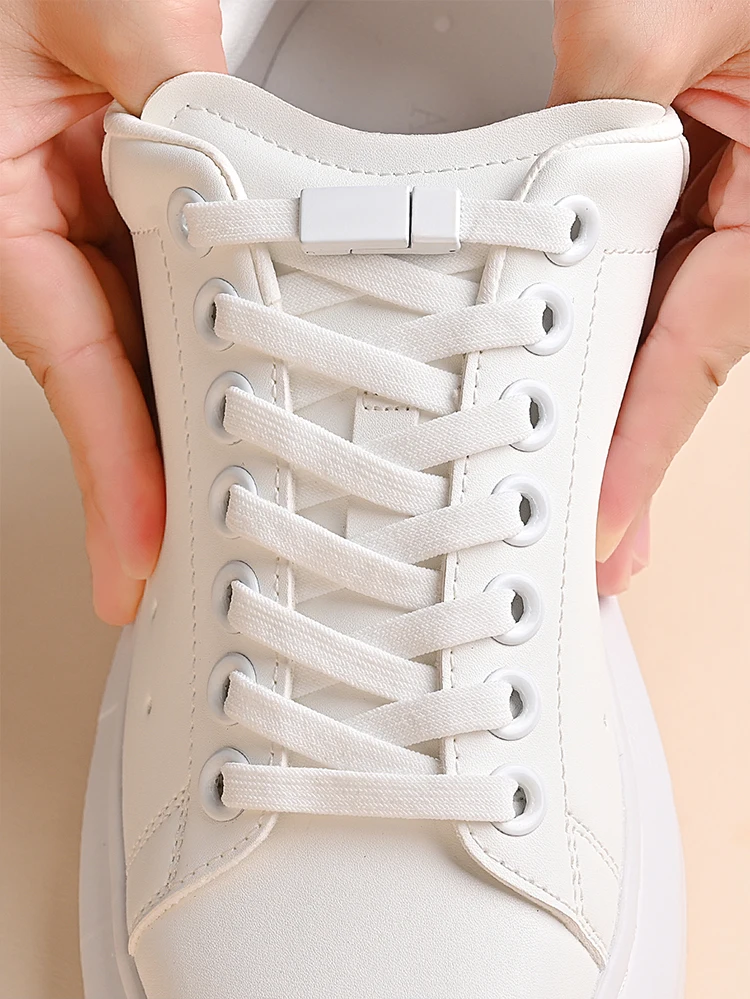 Magnetische Schnalle, keine Schnürsenkel, elastische Schnürsenkel ohne Krawatten, Schnürsenkel, Sneaker, Kinder und Erwachsene, verbreiterte flache Schnürsenkel für Schuhe – Detail 1