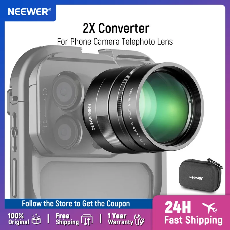 

NEEWER 2X Converter for Phone Camera Telephoto Lens 240mm Teleconverter For NEEWER Phone Cage iPhone Android Samsung Xiaomi