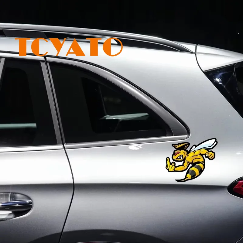 TCYATO  Cartoon Angry Bee Bumblebee Helmet Stickers Racing Waterproof Stickers