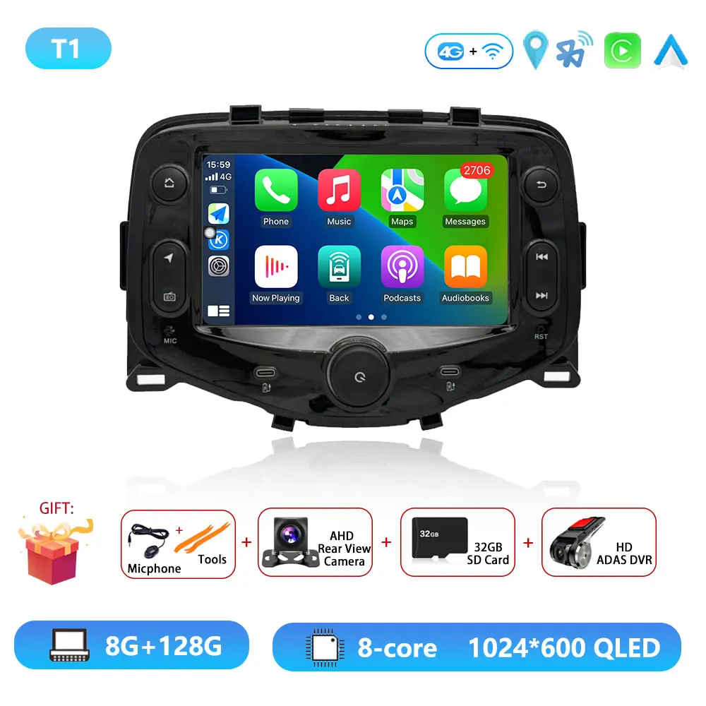 Android 15 Radio For Toyota Aygo Peugeot 108 Citroen C1 2014 - 2021 Autoradio Multimedia Player Carplay Android Auto GPS DSP DVD