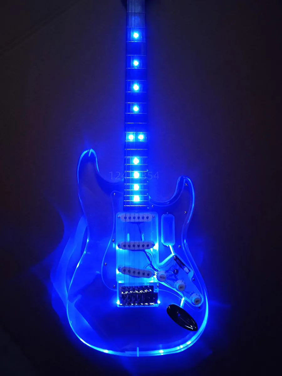 Acrylic electric guitar with blue light blue led light electricas electro electrique guitare guiter