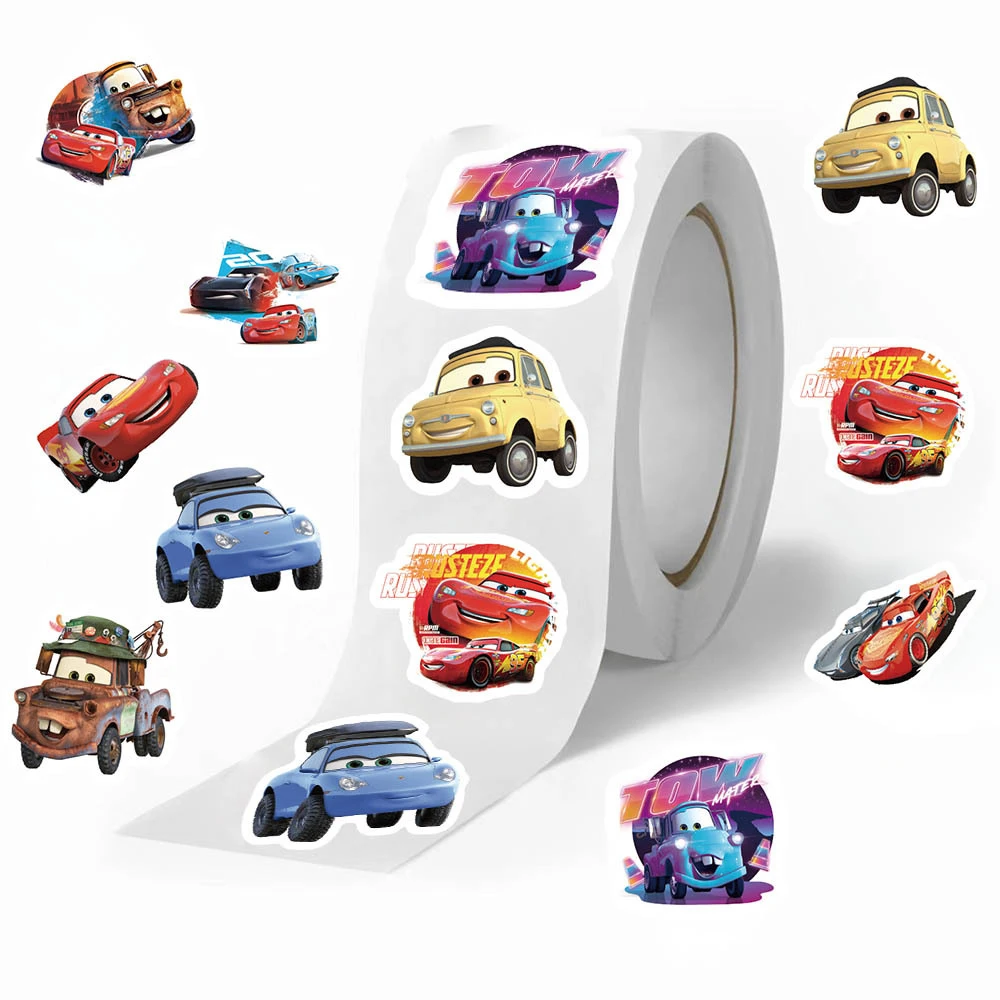 500Pcs/Roll Disney Cartoon Cars Stickres Lightning McQueen Anime Decals DIY Scrapbook Luggage Bike Waterproof Kids Sticker Toys