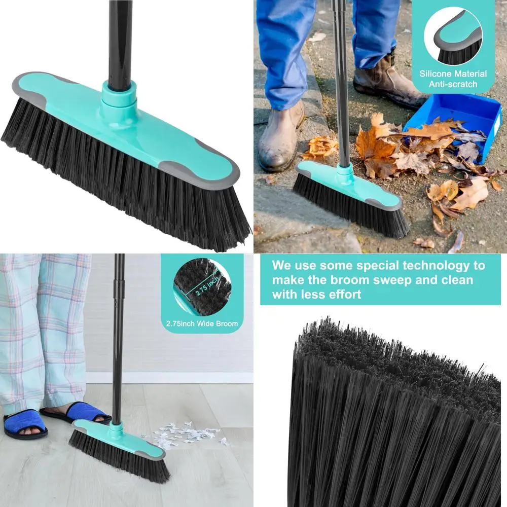 

метла для подметания в помещении, домик с длинной ручкой 55 дюймов, угловые метлы с мягкой щетиной для уборки пола, кухни, гаража, твердых пород,