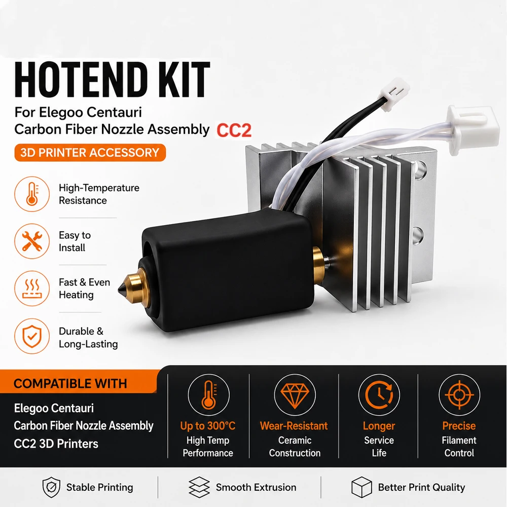 

Elegoo Centauri Ceramic Hotend Kit Carbon Nozzle Assembly Upgrade 3D Printing Spare Parts CC/CC2 Nozzle Hot End