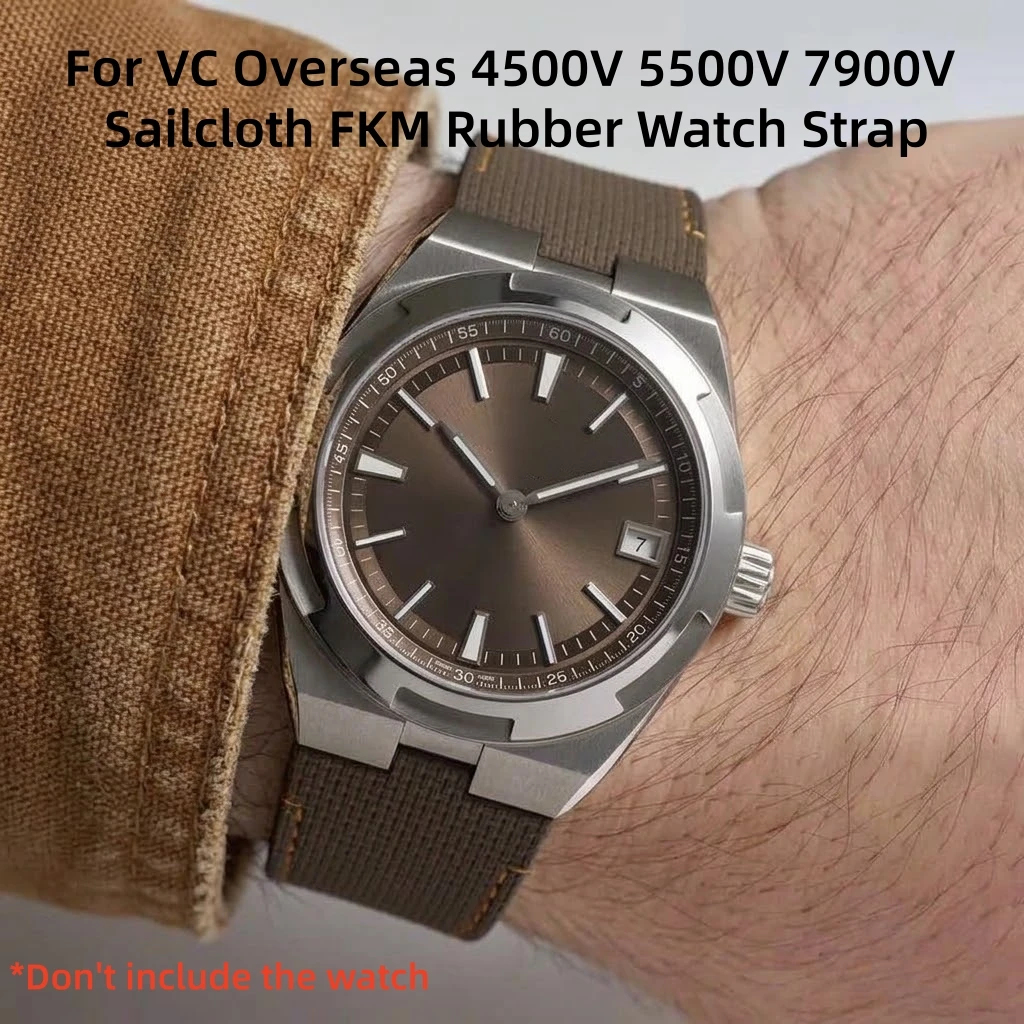 For Vacheron Constantin Overseas 4500V 5500V 7900V Hand-Made Sailcloth FKM Rubber Strap 24×7mm Watch Band With End Linking