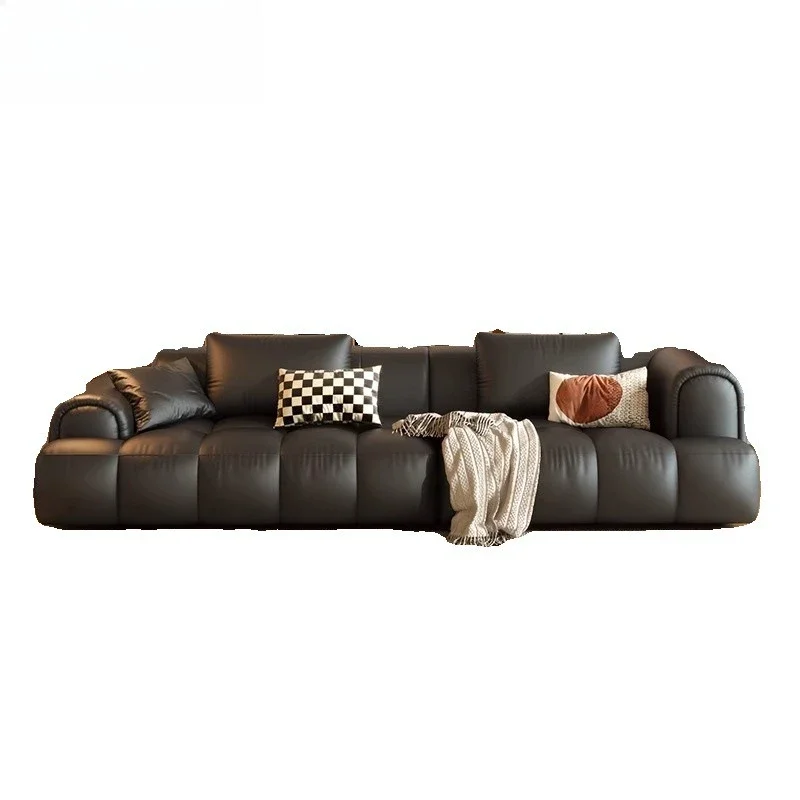 Guimauve bouffante, canapé en cuir, salon à rangée droite, nouveau style chinois, petit appartement nuage, canapé crème