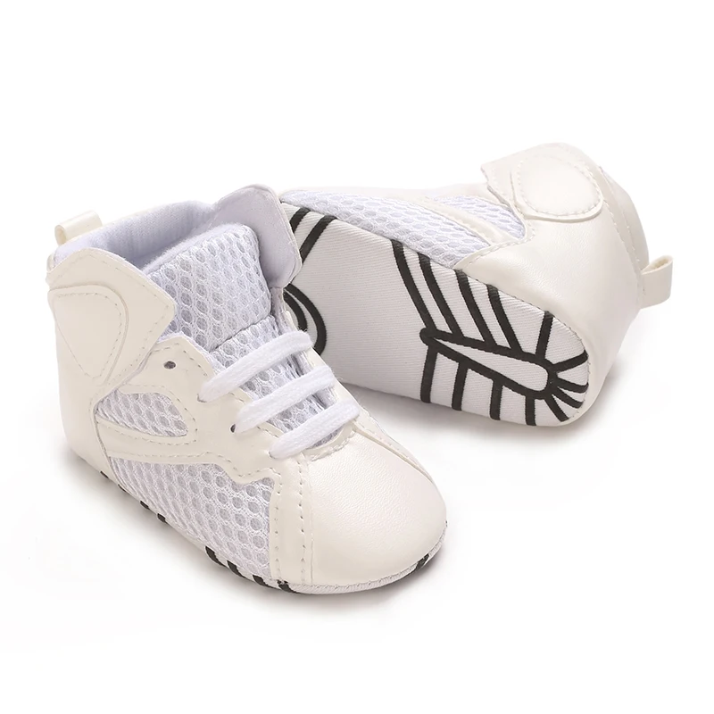 High Top Soft Soled Men's And Women's PU Mesh Breathable Casual Shoes Sports Shoes 0-18M Newborn's First Walking Shoes