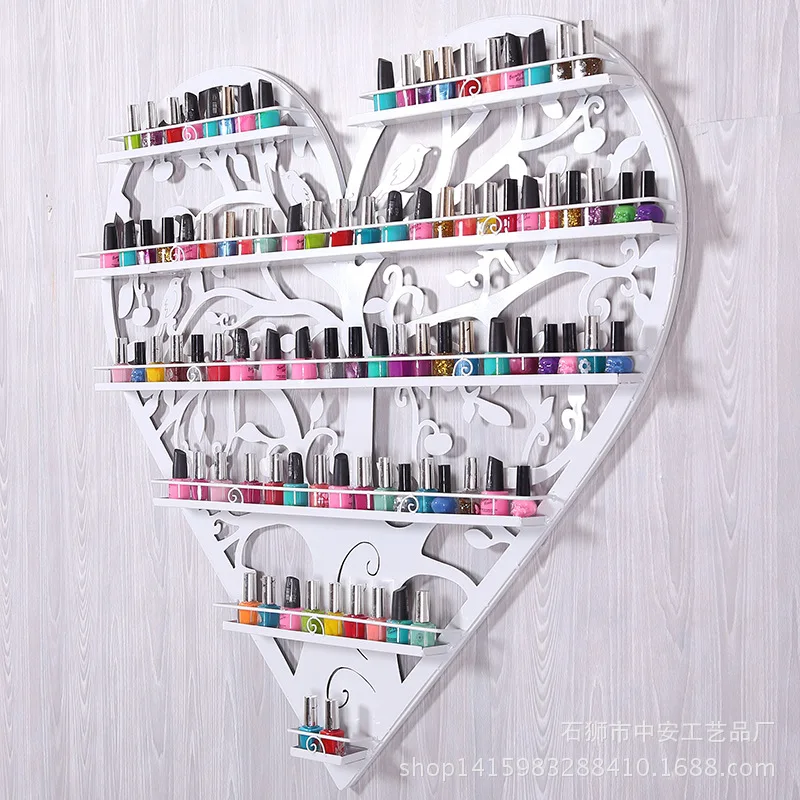 Wall-mounted heart-shaped nail polish rack, rouge and nail salon storage displayrack, wall-mounted storagrack, dedicated disp