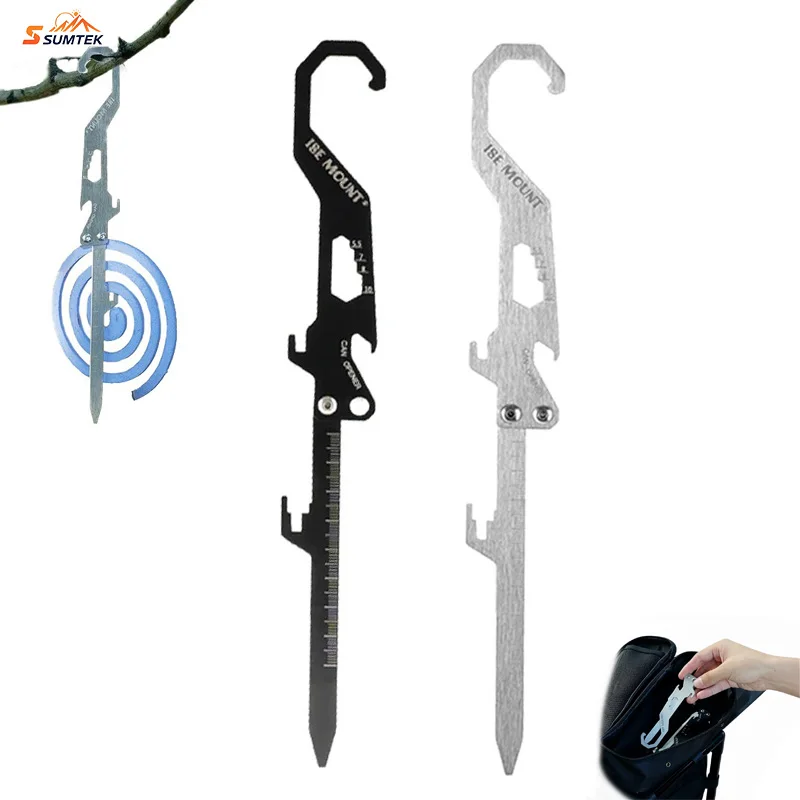 Stainless Steel Mosquito Coil Holder Outdoor Multifunctional Tool Bottle Opener Measuring Ruler Foldable for Outdoor Camp Canopy