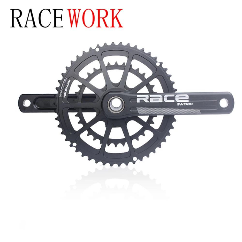 RACEWORK Road Bike Crankset  Chainwheel Bicycle Integrated Hollow Double Tooth Disc 50-34t/52-36t/53-39t Crank 170/172.5/175MM U