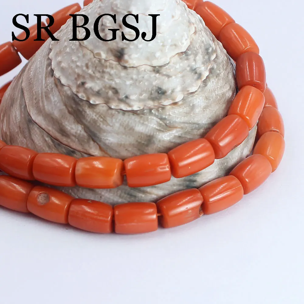 Natural Orange Coral Gem Stone Irregular Chip Drum Drop Rice Loose Beads for Jewelry Making DIY Bracelet Necklace Handmade 15\