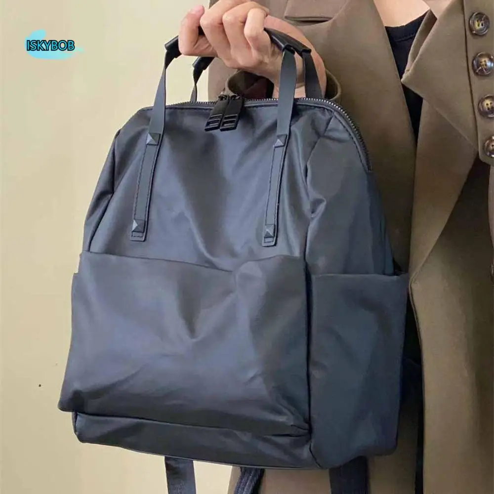 

Черная легкая сумка для компьютера, однотонная нейлоновая сумка на плечо в корейском стиле, большая вместительная сумка, водонепроницаемый дорожный рюкзак