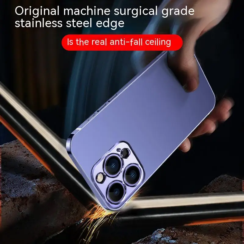 Luxury Metal stainless steel Case for iPhone 14 13 15 Pro Max Camera Protective Case iphone Original Color Phone Back Cover