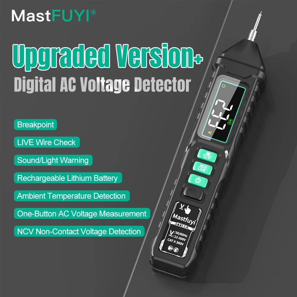 

MASTFUYI Pro Digital Voltage Tester Pen Smart Non-Contact & PortableAC Voltage Detector 12-1000V Breakpoint Rechargeable