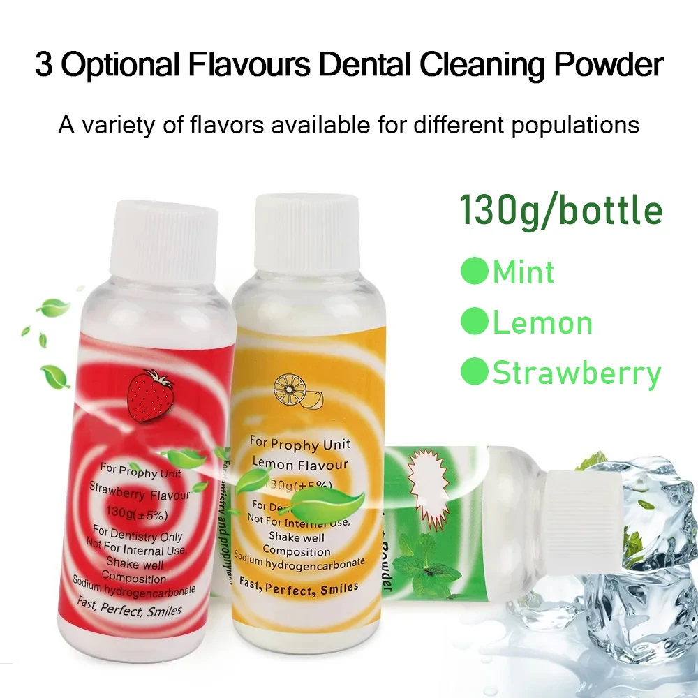 130g Dental Polishing Powder Prophy Air jet Flow Teeth Cleaning Plaque stain Removal Sodium bicarbonate Mint Lemon Strawberry