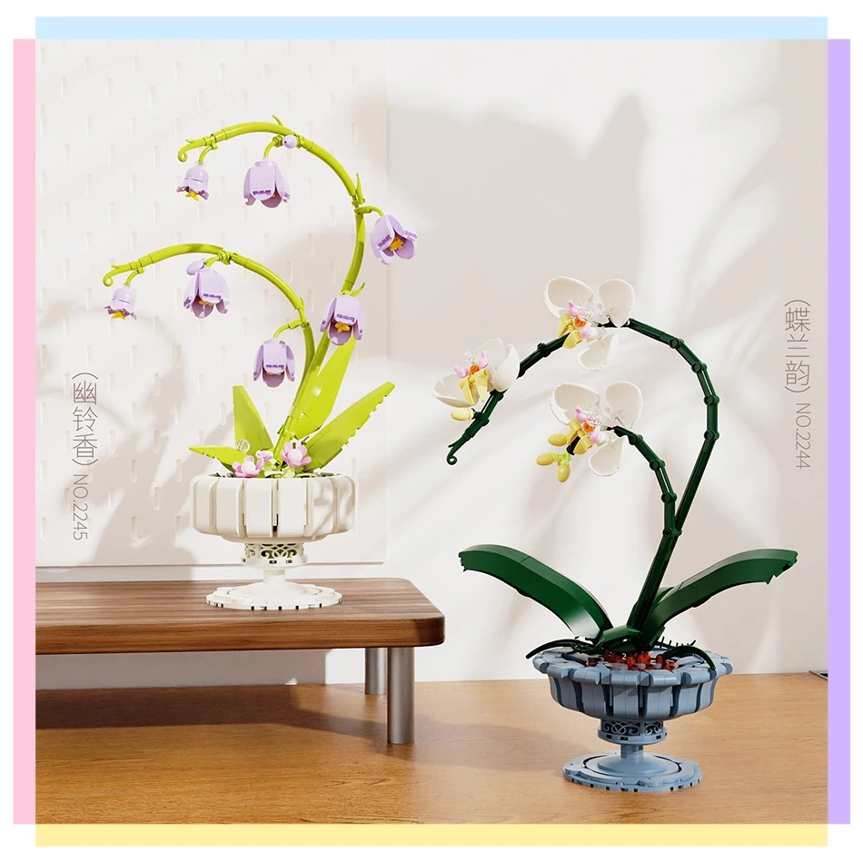 

New Blooming Artificial Flower Orchid Potted Plants Building Blocks Model Bricks MOC Girls Toys DIY Mom Gift For Adults Decor