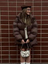 2024 neue Winter Braun Warme frauen Baumwolle Mantel Mode Stehen Kragen Zipper Übergroßen Jacken Weibliche Straße Pendeln Oberbekleidung