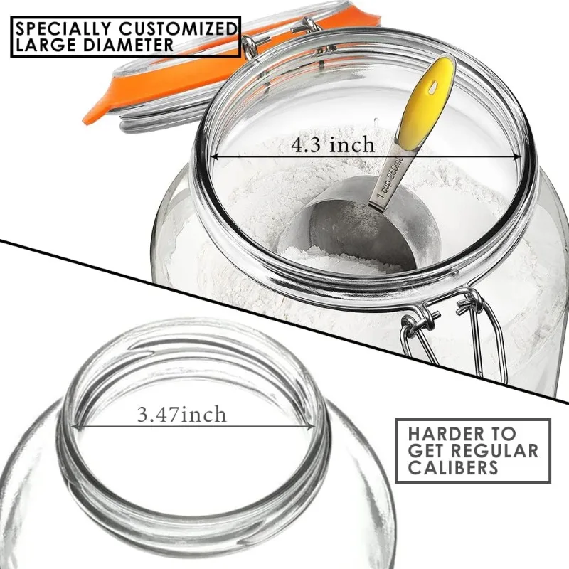 Super Wide-Mouth Glass Jars , 1-Gallon (4100 ML) Leak Proof Glass Canning Jars with Airtight Lids and 2 Measurement Marks