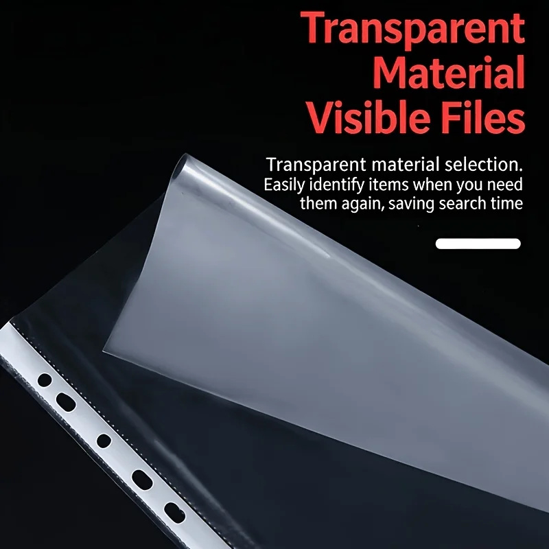 100 protectores de archivos A4 de 11 orificios, carpetas de once orificios con bolsillos de inserción engrosados, cubiertas transparentes para hojas sueltas
