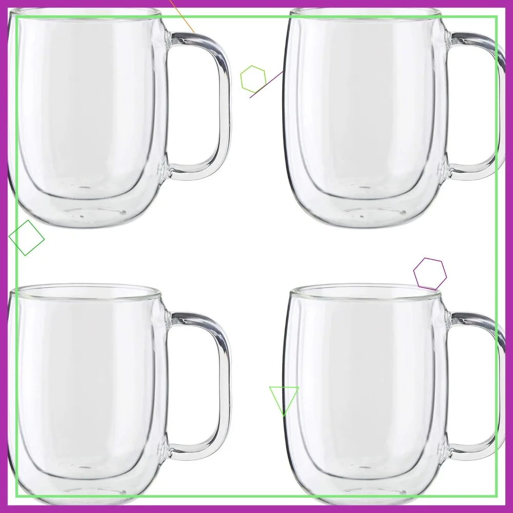 

Набор из 4-х стеклянных кружек с двойными стенками, 12 унций (355 мл), прозрачные - сохраняют напитки горячими или холодными