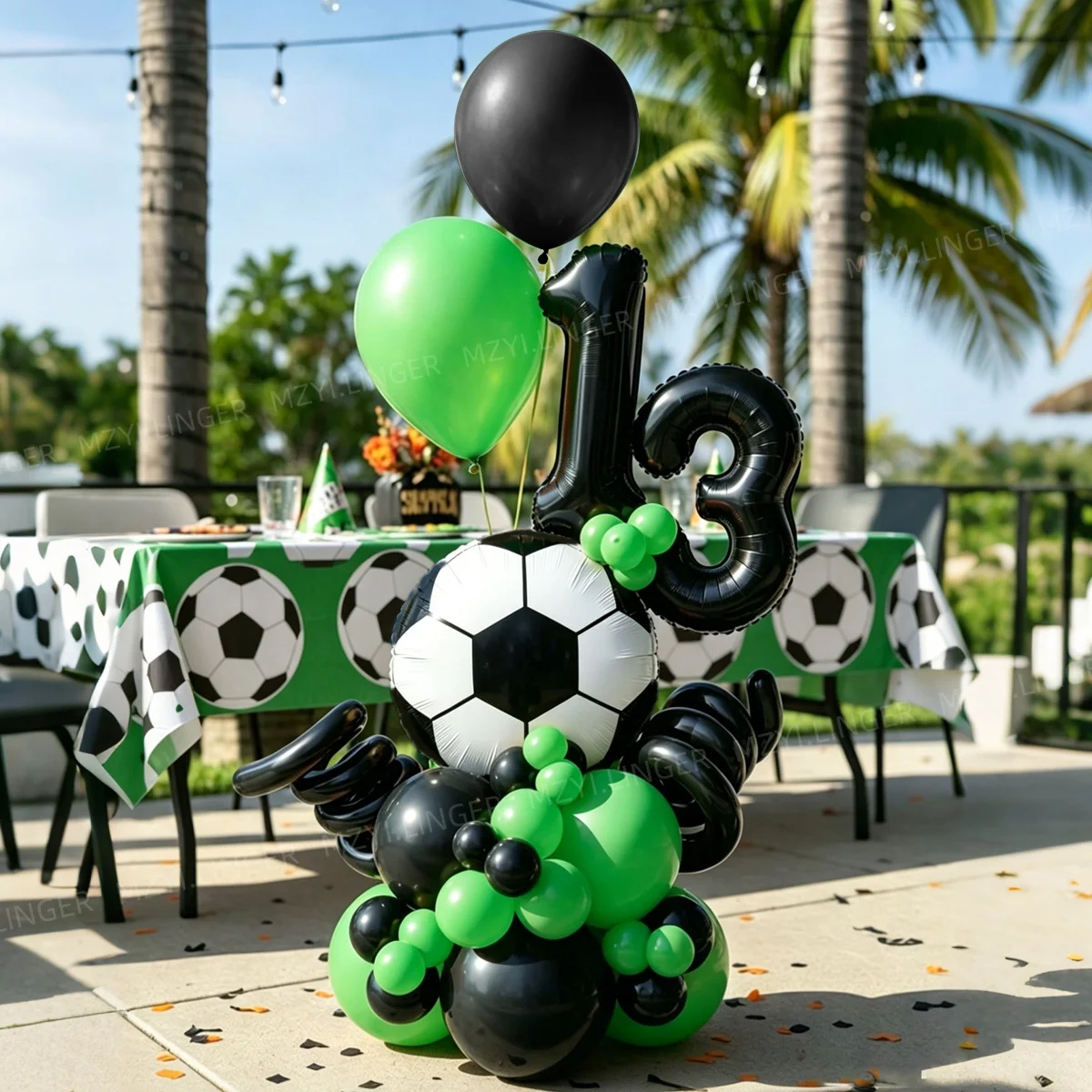 Fußball-Themen-Ballon-Set, 16 Zoll große schwarze nummerierte Ballons 0-9, Fußball-Bedruckte Ballons, Sport-Themen-Geburtstagsparty-Dekoration – Detail 3