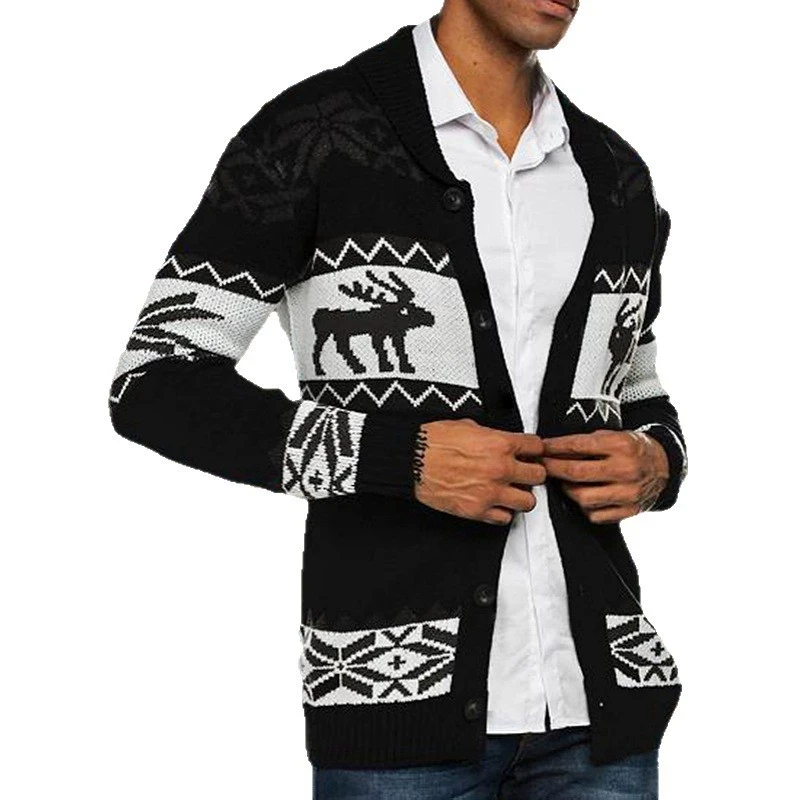 가을과 겨울 남성용 크리스마스 자카드 니트 스웨터 버튼과 카디건 포함, 유럽과 미국산 스웨터 재킷