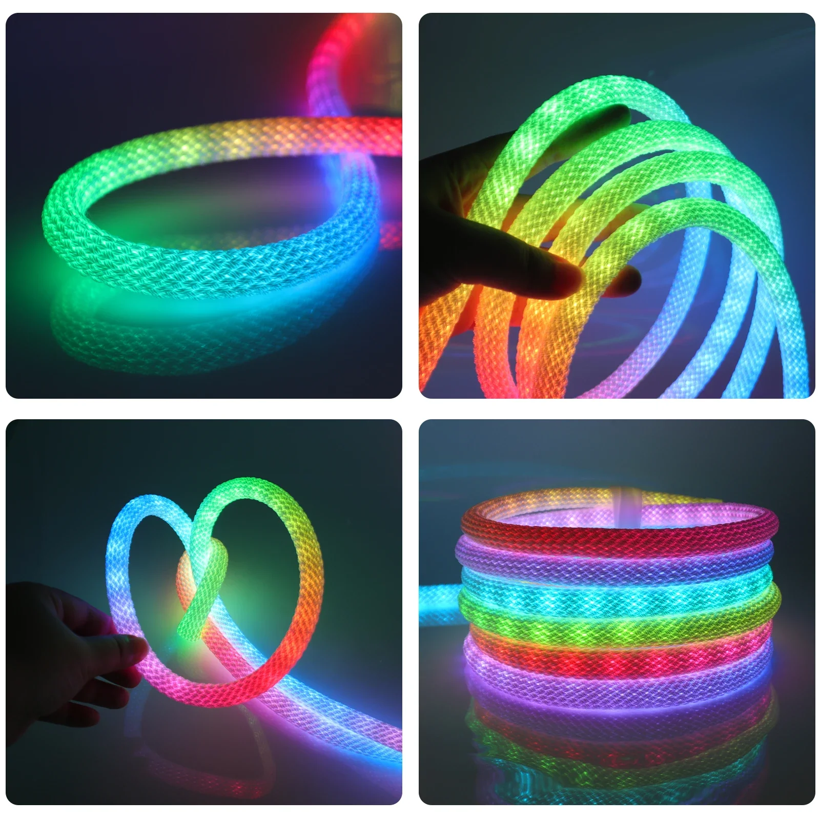 LED Neon Light Strip 360 ° Circular Luminous Light Strip 5V RGB IC IP67 Waterproof Flexible Silicone Mesh Woven Light