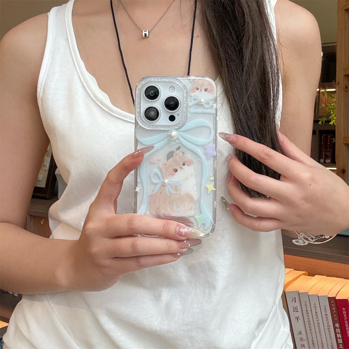 

Cute three-dimensional pearl cat Phone Case For iPhone 16 15 14 13 Pro Max fundas iphone 15 case Protective cover 16 16promax ca