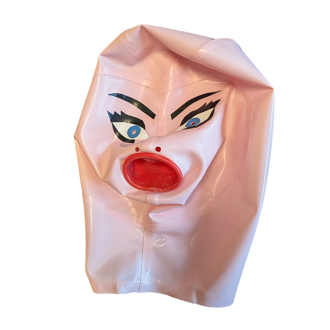 Baby Pink Latex Fetish Hood Mask with Mouth Hole