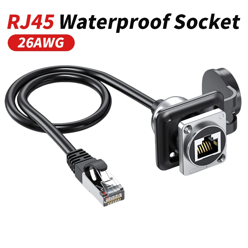 

RJ45 Male to Female Cables with Waterproof Cover Shield CAT6A Date Transmission Line for Front End Chassis Metal Panel Socket