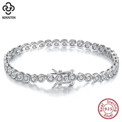 Rinntin-Pulseira De Tênis De Prata Esterlina 925 Brilhante para Mulheres, Cadeia Zircônia Cúbica Transparente, Jóias de Luxo, SB143, 1.5mm, 2mm, 3mm