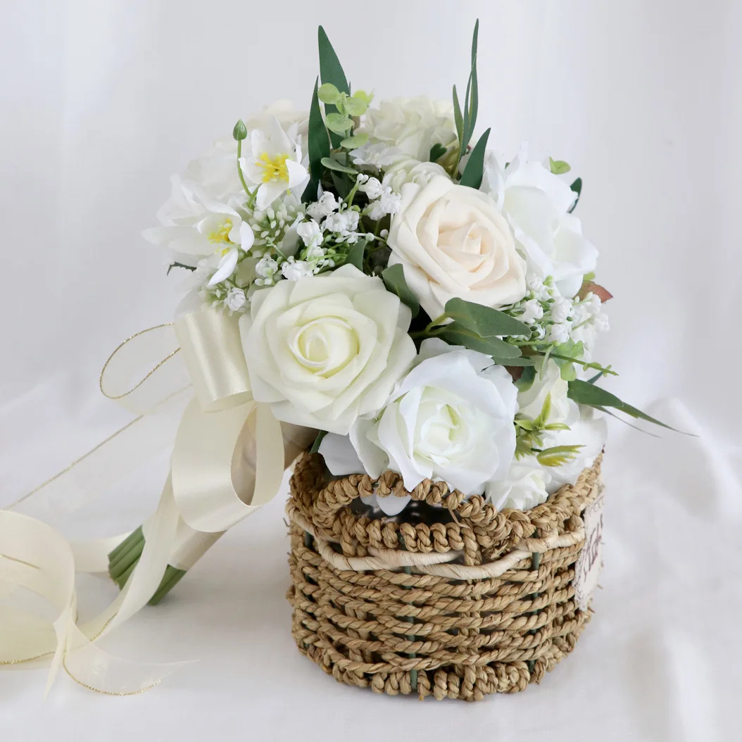 Bridal Bouquets Wedding Accessories Bridal Flowers 30*25/30*22cm Green with Ivory Handmade Flowers