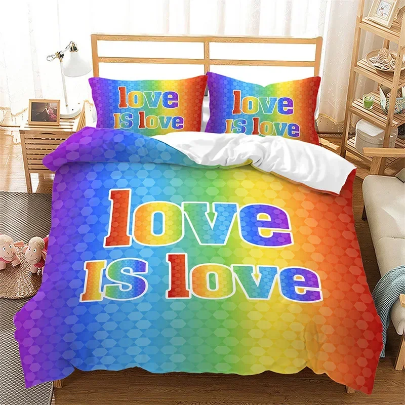 Rainbow Pride Bedding Set Rainbow Flags Duvet Cover Set Rainbow Stripe Design 3 Pieces Soft Microfiber Bedding Queen/King Size