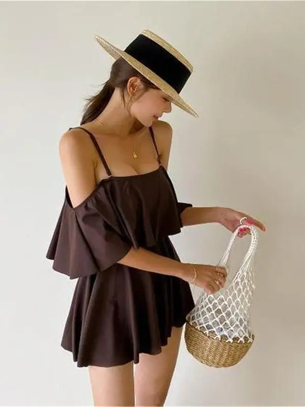 

Ins Sle Bikini Women's Thermal Spring Swimsuit Sexy e Design Gathered Chest Flattering Slimming Belly Cover