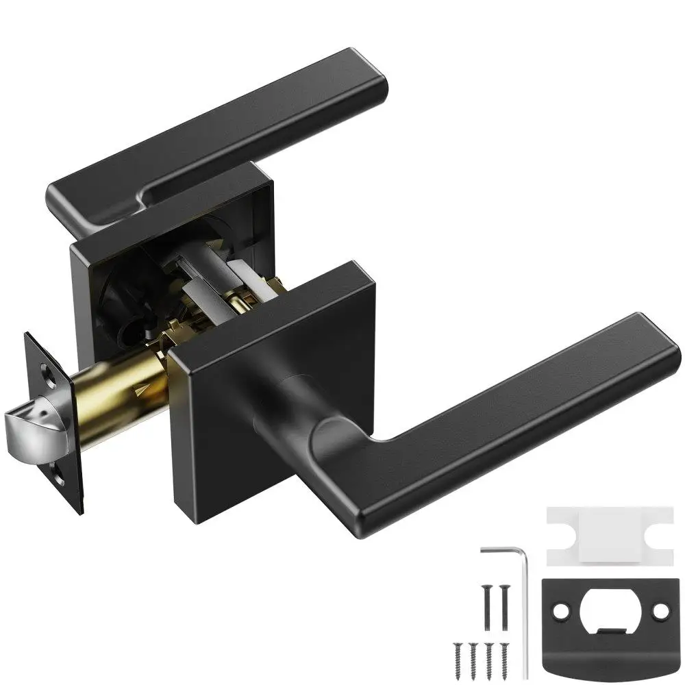 

Passage Door Handle, 1 Pack Matte Black Door Lever, Left or Right Handing Reversible Lever Non-Locking, 45° Rotation to Open,